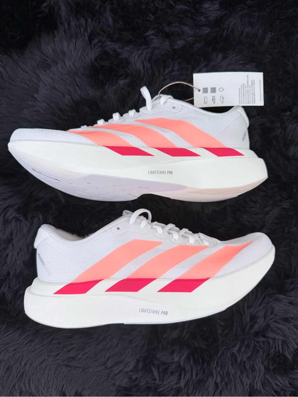 Adidas Adizero Women’s White Sneakers with Pink & Coral Stripes